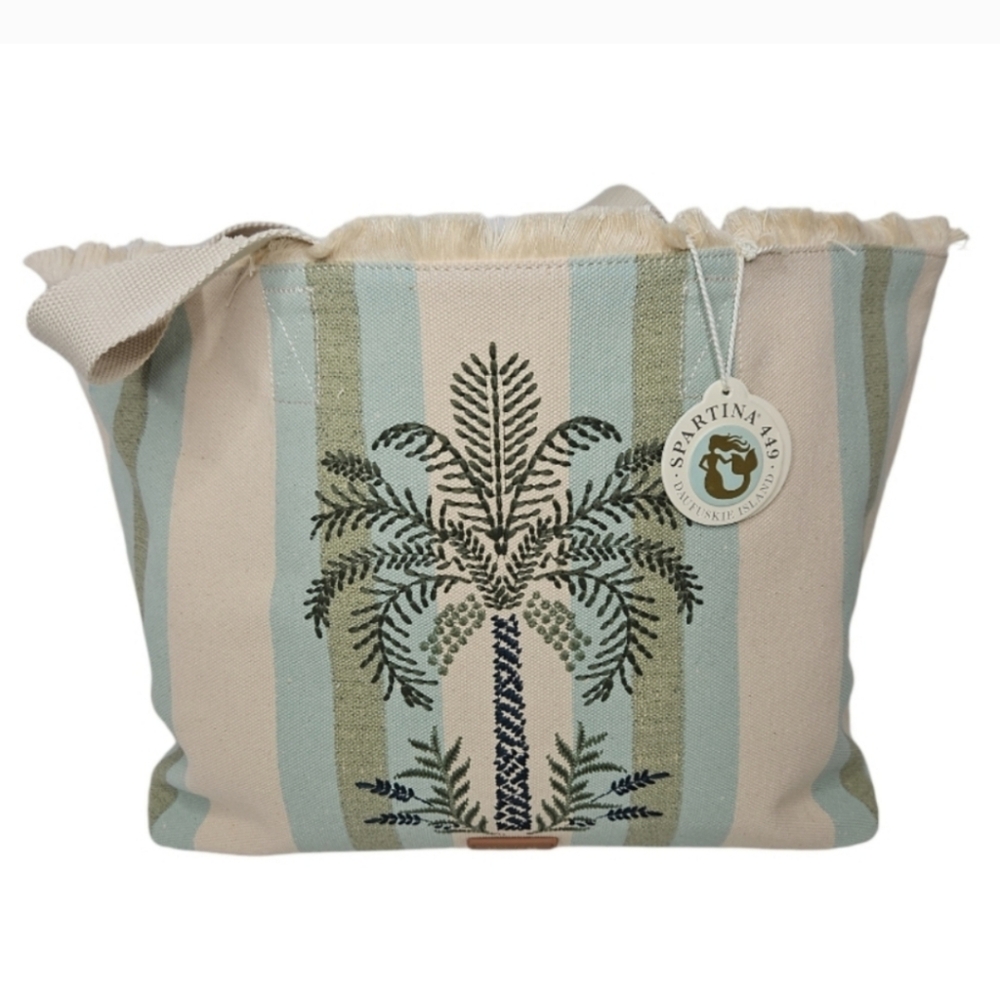 Spartina 449 Beach Tote Embroidered Canvas Alljoy Landing Palm Tree NEW